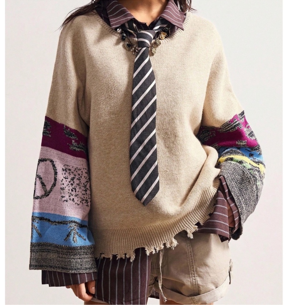 Cozy Peace Sign Multicolor Loose Fit Sweater Top S M L